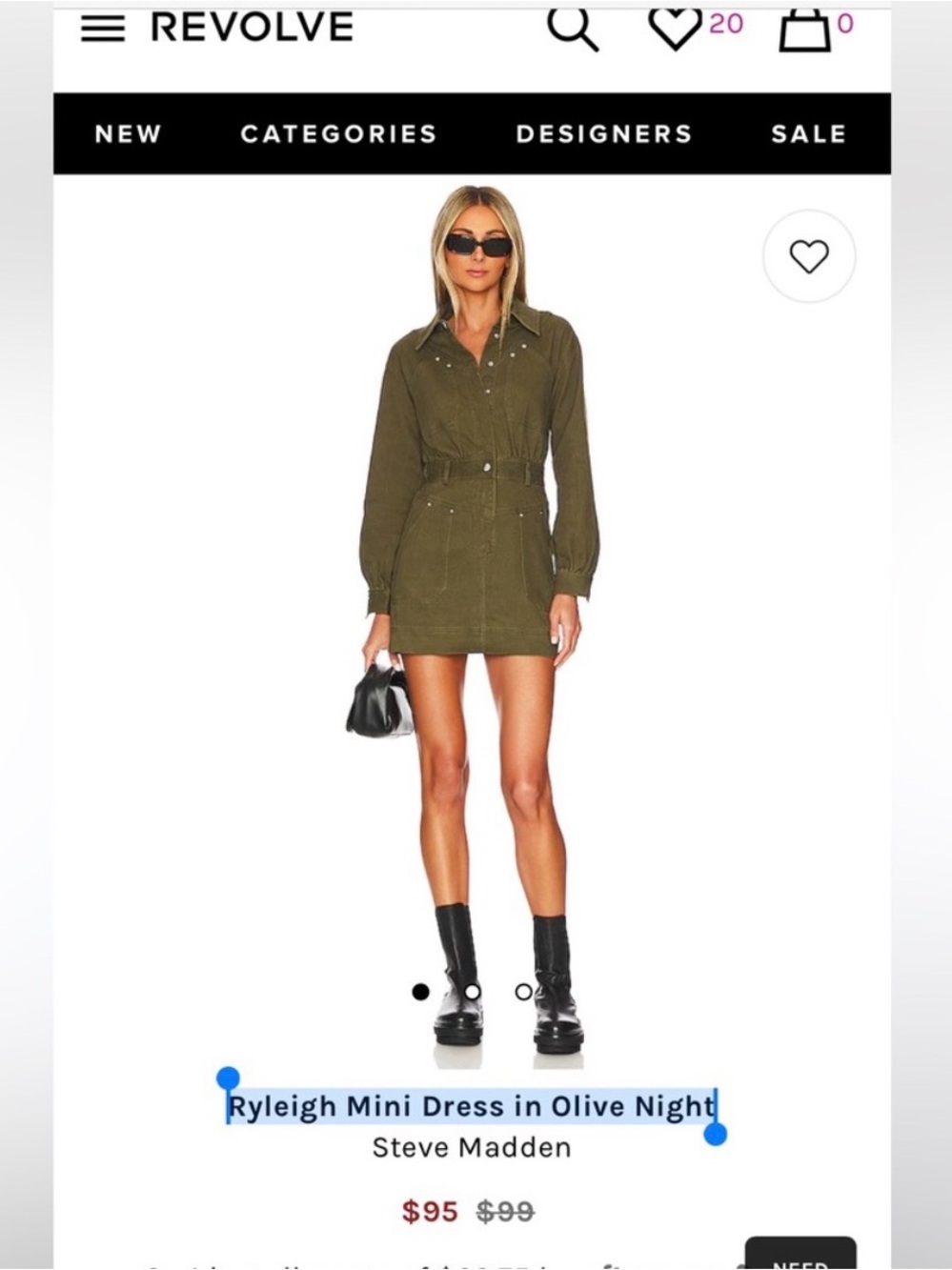 Ryleigh mini dress in olive night green